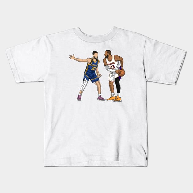 LeBron James Vs Steph Curry Kids T-Shirt by Luna Illustration